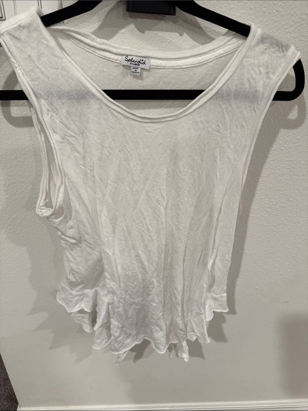 Splendid White Ruffle Hem Tank
